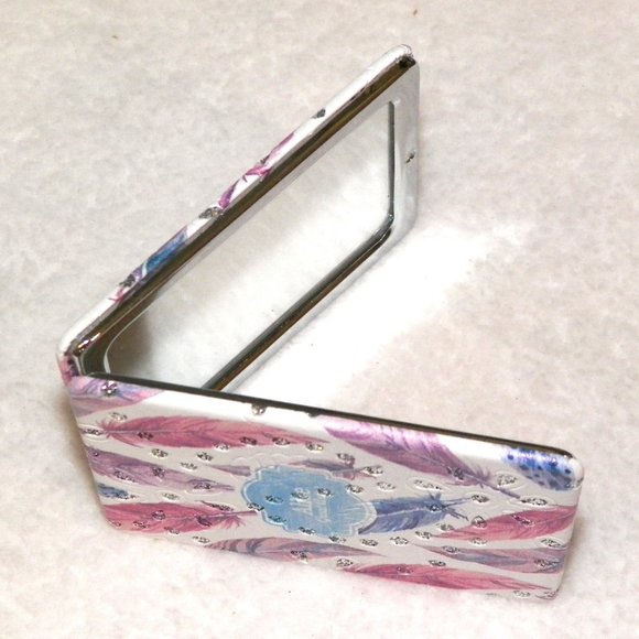 Compact Mirror Embellished Feathers Design NEW - Picture 3 of 6